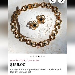 Vintage Black and Topaz Glass Flower Necklace